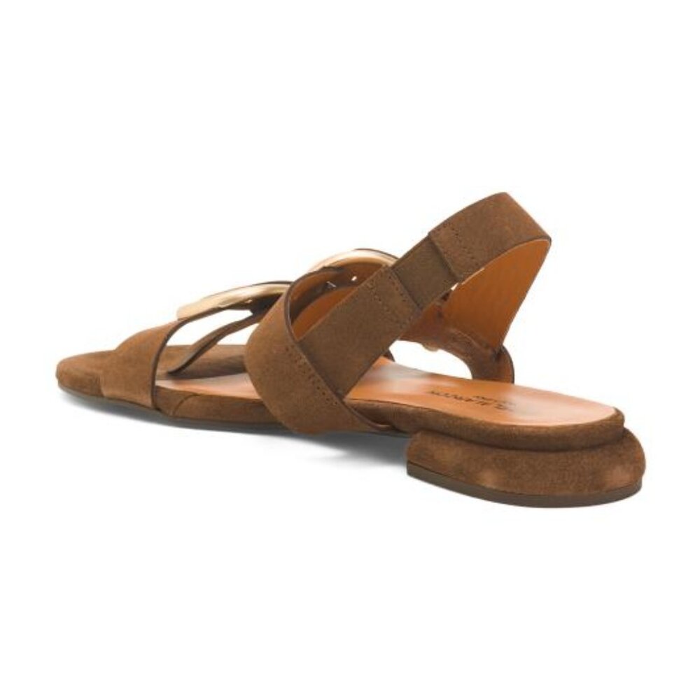 ANGEL ALARCON Made In Spain Leather Double Buckle Flat Sandals - Picture 2 of 3